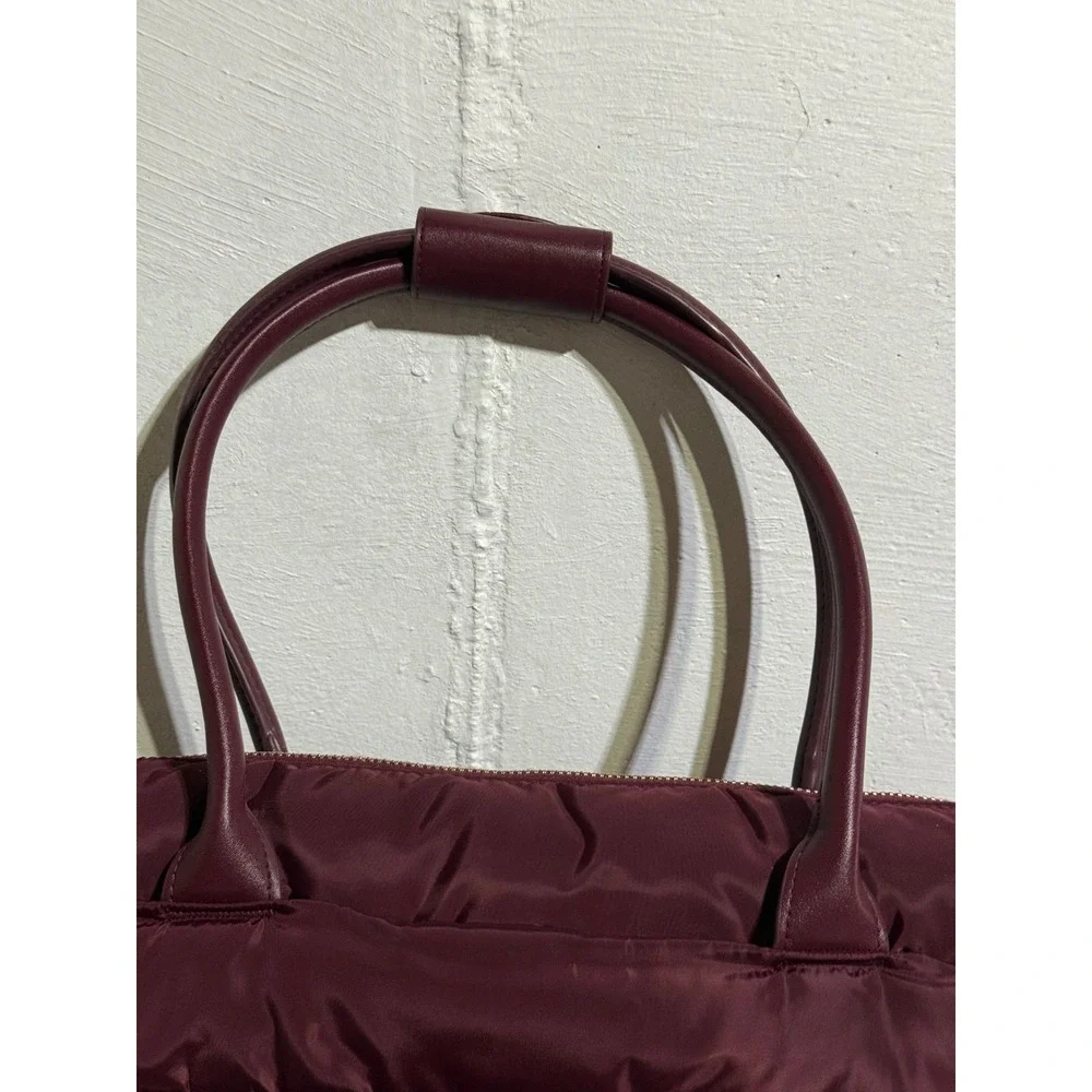 Unbranded Burgundy Quilted Puffer Tote Bag Large Nylon Travel Gym Weekender